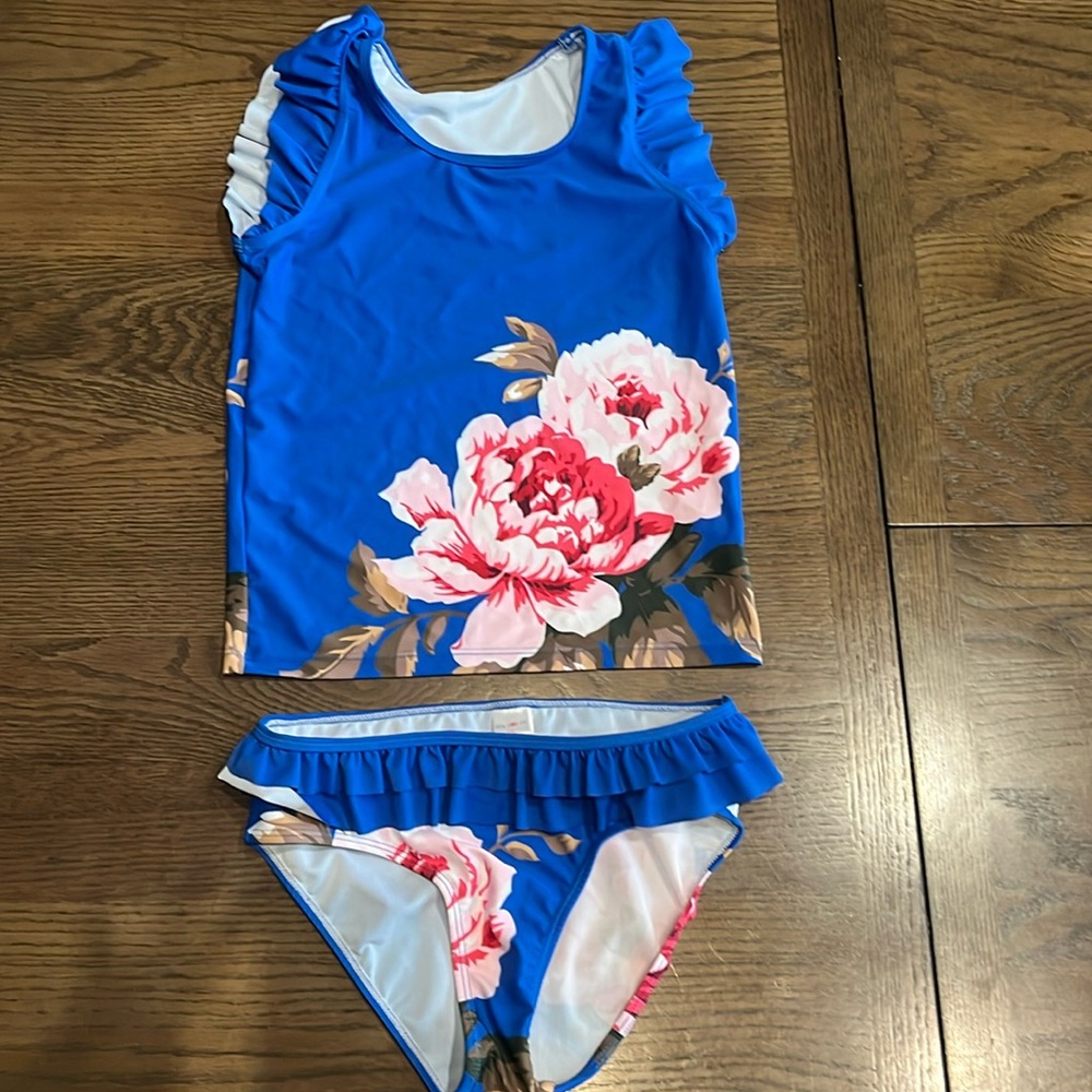 Royal blue floral tankini